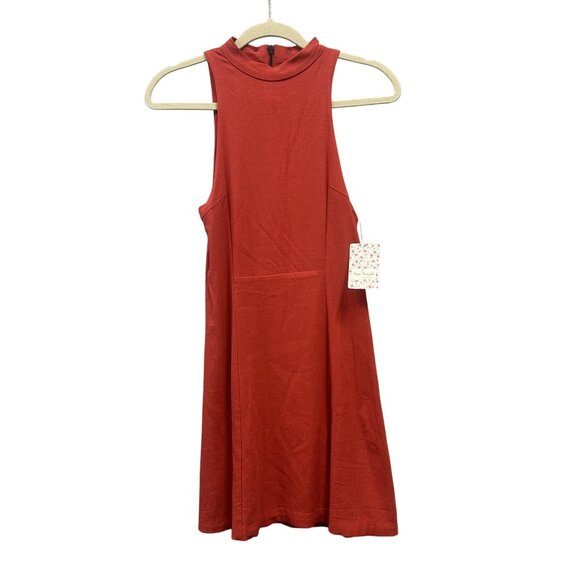 Free People Size Small Red Orange Kitty Kat Back Cut Out High Neck A-line Dress - Picture 4 of 13